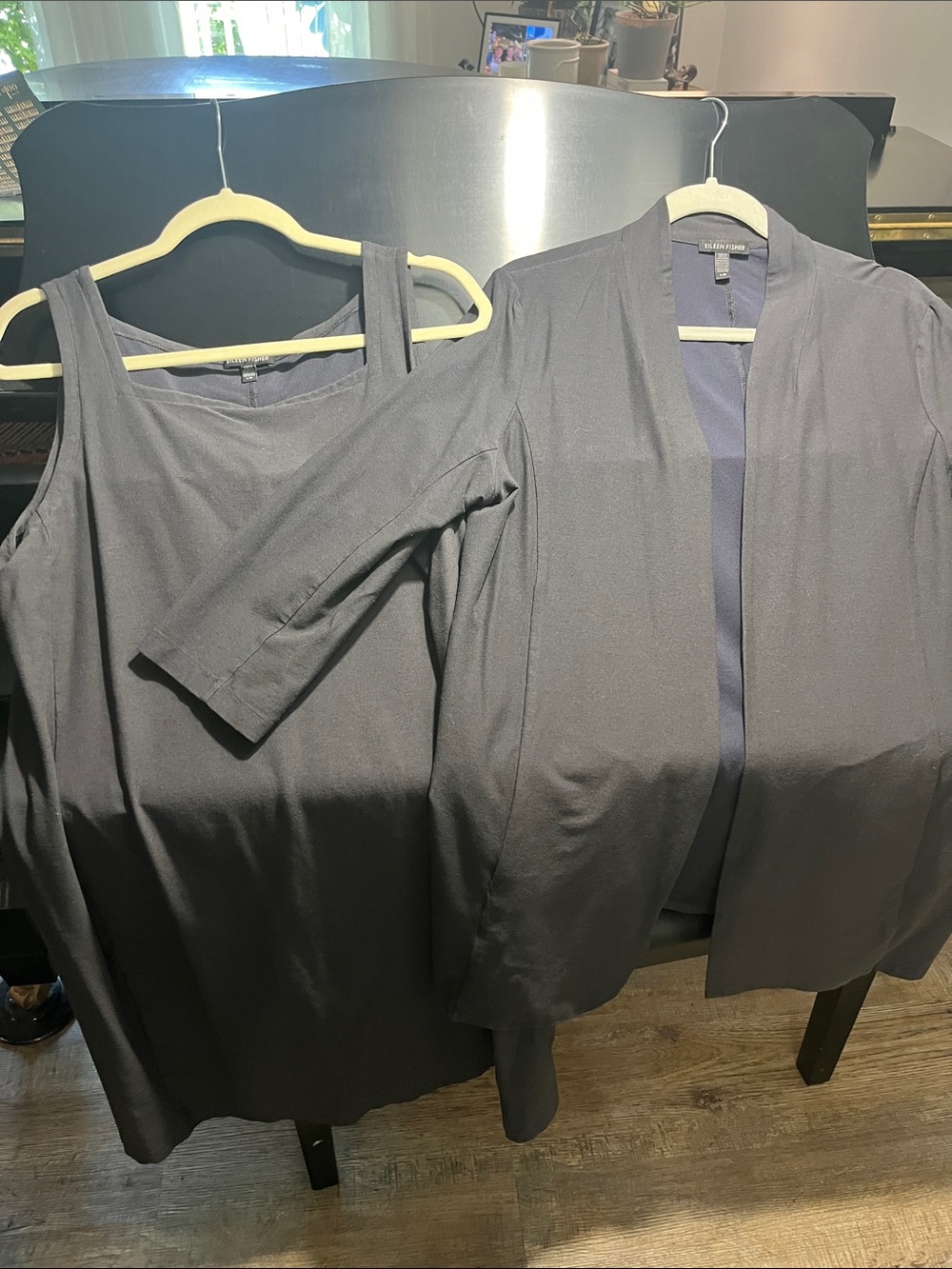 Eileen Fisher Dark Charcoal Two-Piece Dress & Open-Front Jacket